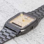 CASIO Watch CASIO AQ-230GG-9A Steel Band Gold Watch Dual Display Classic Retro Style Square Electron