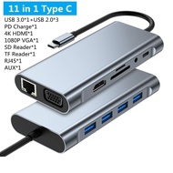 12 In 1 MST USB C Docking Station พร้อมพอร์ต USB Dual 4K HD VGA 3.5 Audio PD 100W SD TF Ethernet แล็