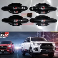 เบ้ากันรอยประตู ครอบมือจับ TOYOTA REVO โลโก้ GR SPORT รถ 4 ประตู  งานแคปล่าโลโก้สีแดง ตรงรุ่น  โลโก้