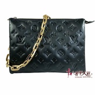 *奢華大道國際精品＊【L3403】LV 黑色羊皮壓紋 COUSSIN 肩背/斜背兩用包 (PM) M57790