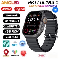Hk11 Ultra 3 Smart Watch 4GB ROM AI Robot AMOLED Network 49mm G Sensor ChatGPT NFC Compass GPS 3D Me