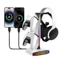 torachel1-PH RGB Game Controller Headset Holder Type C 2xUSB Ports Desk Stand for Home Studio