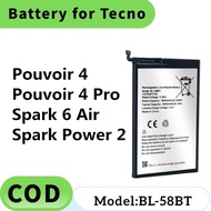 Battery BL-58BT Bateri Compatible For TECNO Pouvoir 4, Pouvoir 4 Pro Batery spark 6 Air, Spark Power