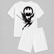 Men's Summer Fashion Batman Smiling Face Graphic Print Short Sleeve T-Shirt And Shorts 2-Piece Casua