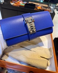 典精品名店 HERMES 真品 藍色 銀扣  CDC Medor 23 Clutch 鉚釘 晚宴包 手拿包~現貨