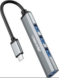 Lemorele USB 4 in 1 USB C Hub 【TC57】 USB 3.0 Slim [Aluminum Shell] Type C to 4-Port USB 3.0 Adapter,