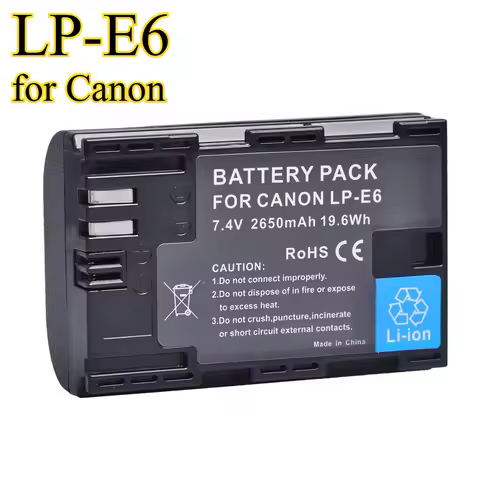 2650mAh LP-E6/LP-E6N/LP-E6NH Replacement Battery for Canon EOS 90D/5D4/5D3/6D2 Li-ion Battery
