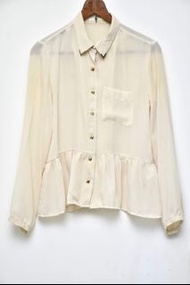 #24女王節  日系Retro girl 雪紡金屬扣領邊 下擺傘狀造型襯衫