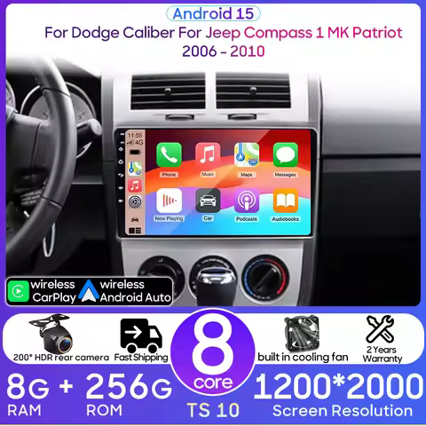 Android 15 CarPlay Auto for Dodge Caliber Jeep Compass 1 MK Patriot 2006 - 2010 Car Multimedia Radio