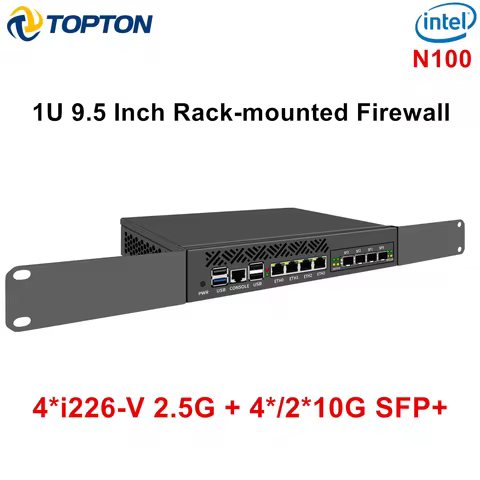 Topton 1U 9.5 Inch Rack mounted Mini PC Firewall Intel N150 i3 N305 4*/2*10G SFP 4*2.5G LAN i226-V N