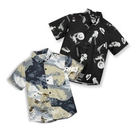 KEMEJA SAVING PACKAGE 2 PCS Children's Shirts Surfing Motif Fullprinting Vintage Fashion Black