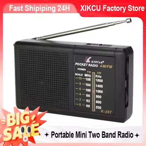 XIKCU AM FM Portable Mini Two Band Radio Full-wave Band Battery Powered Radio BuiltIn Speaker Outdoo