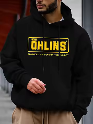 [Ohlins Hoodie] Ohlins Unisex Thermal Hoodie | 100% Polyester Loose Fit Long Sleeve Bold Yellow Logo