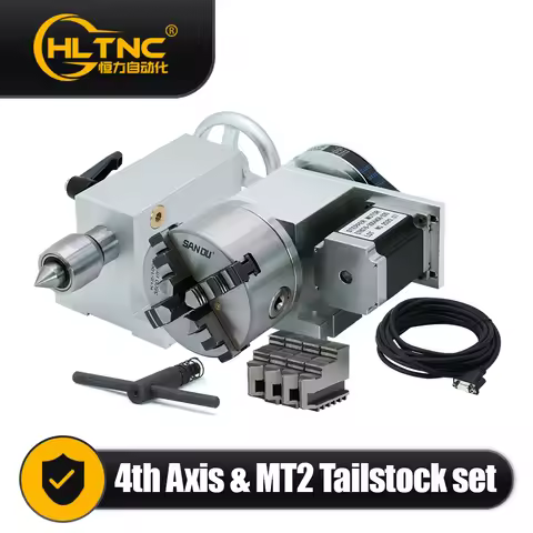 4th Axis A axis & MT2 Tailstock & Nema23 Stepper Motor 100mm Chuck K12-100 4 Jaws Motor Torque 1.8N.