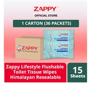Zappy Lifestyle Flushable Toilet Tissue Wipes Himalayan Alpine Mist Scented 15 Sheets Resealable