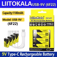 LiitoKala USB-9V 1100mAh Lithium Battery 1-to-4 Type-C Rechargeable Instrument Battery