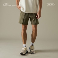 TWENTYSECOND กางเกงขาสั้น ผ้าคอตต้อน ทรงเอวสูง รุ่น Josh single pleat shorts - เขียว / Olive