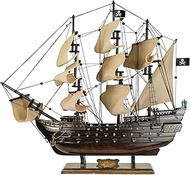 SAILINGSTORY Wooden Pirate Ship Model Black Pearl Sailing Ship Sailboat Decor 20.5" Beige Sails