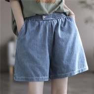 【hot】 Women's Clothing Loose Color Thin Denim Shorts 2023 Female Elastic Simplicity Waist Wide Leg Pants