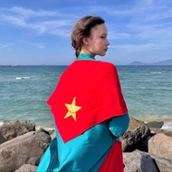 [September 2]Vietnam Flag Scarf - Red Scarf with Golden Star and 2-Layer Leather – Patriotic Scarf A