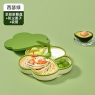 Bát Ăn Tập Trung Bằng Silicon Cho Trẻ Em Bát Ăn Kèm Thìa Luyện Tập Bằng Thép Không Gỉ Đĩa Ăn Phụ Trợ