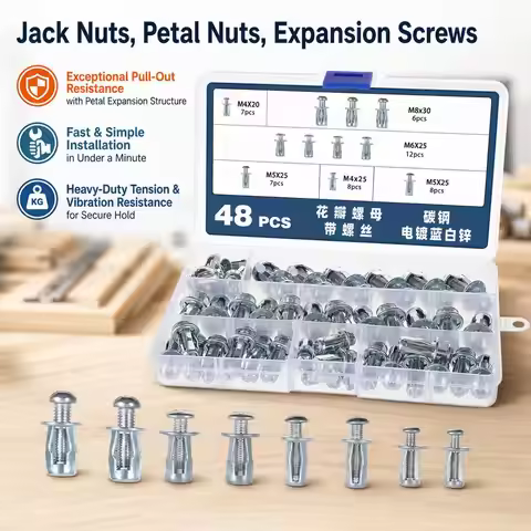48pcs/Kit M4 M5 M6 M8 Mix Jack Nut Expansion Rivets Nut Screw Bolt Kit Box For Hollow Wall Iron Skin
