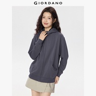 GIORDANO Women Hoodies Mid-Length Windproof Loose Hoodies Solid Color Simple Basic Fashion Casual Fu