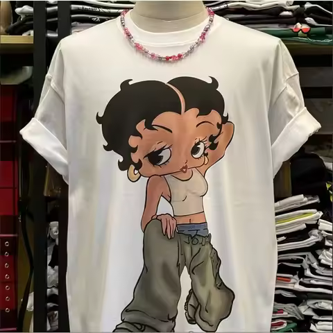 MINISO Betty Boop Betty 2025 Fashion Summer New Hot Cartoon Trend Oldschool College Style Men Women 
