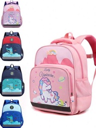 1 pieza Mochila de cierre con cremallera de nailon con dibujo animado de unicornio/dinosaurio de moda para niños y niñas, adecuada para uso diario, mochila de jardín de infantes