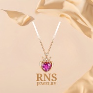 [Ready Stock] RNS Rose Gold Plated Necklace Crystal Love Pendant Fashion Ins Woman Kalung Rantai Leh