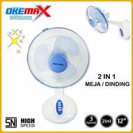 Okayama 12inch duo 2 in 1 wall Fan desk Fan wall Fan OK-1225 3 Speed SNI