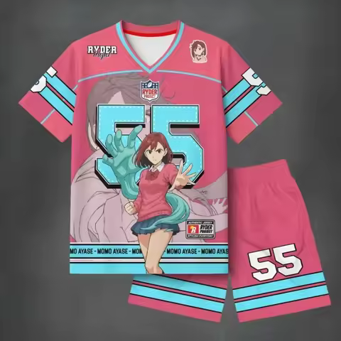 Dandadan Momo Ayase #55 Jersey 2-Piece Set Men's Anime Super Power Hand Short Sleeve Tee and Shorts 