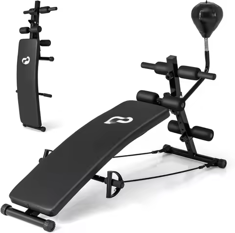 Sit Up Bench with Reverse Crunch Handle,Adjustable Sit Up Bench,Foldable Curved Slant Bench with Spe