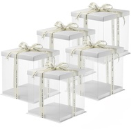 LELONG Transparents Cake Box 8'' 10" 12" Inch Tall Cake Box with Ribbon Cake Boxes 8 Inch Kotak Kek 