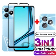กระจกนิรภัยใส3 In 1สำหรับ Realme Note 50 C63 C65 C67 RealmeC65 Realme Note50หน้าจอป้องกันหน้าป้องกันรอยขีดข่วนฟิล์มไฮโดรเจลนุ่มหลังกระจกป้องกันเลนส์กล้อง