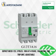 G12T3A16 - GoPact MBK 125, 3 polish, 10kA at 415VAC, 16A rating, TDD trip unit, adjustable