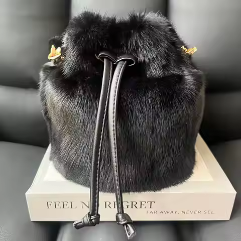 Real Mink Fur Bucket Bag For Women Winter Luxury Handbags Ladies Crossbody Bag Evening Bags Ladies F