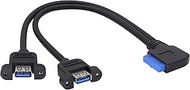 HCFeng USB3.0 90 °Left Elbow 20Pin Female to Dual Port USB 3.0 A Female Panel Cable USB 3.0 Motherbo