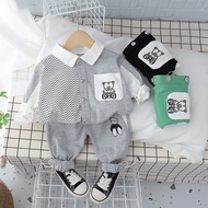 Autumn spring 2pcs Children striped Coat Long Sleeve Boy Baby Sets Cotton Kid Clothes Casual O-Neck 