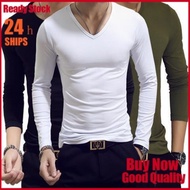Recommended Style Discount Sale Price Spring Summer Thin Long V-Neck T-Shirt M-5XL Autumn Winter Men's V-Neck Underwear Autumn Clothes Single-Piece Top Men's Long-Sleeved Tight-Fitting Bottoming Shirt Ultra @-