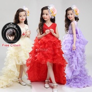 1-12Y Removable Tailing Maxi Dress for 12 Years Old Girl Ruffle Princess Puff Dress for Kids Terno Kids for Girls 1 2 3 4 5 Year Old Birthday Wedding Party Gown
