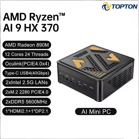 Topton OcuLink Mini PC Gamer AMD Ryzen AI 9 HX 370 7 H 255 7840HS USB4.0 2x2.5G LAN 2xPCIe4 Mini NUC
