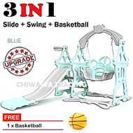 【Free: Basketball】3 IN 1 Kid Indoor Playground Slide + Swing + Basketball Net / Gelongsor