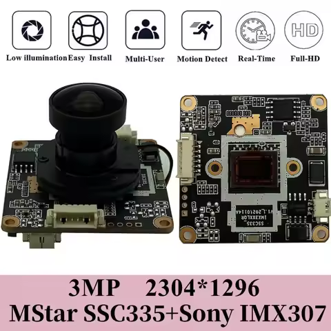 3MP IMX307+MStar SSC335 IP Camera Module Board IRCut 2304*1296 25fps H.265 Low illumination StarLigh
