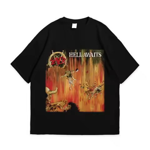 Slayer Hell Awaits Black Cotton TShirt Streetwear Grunge Style Mens