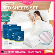 LOVIDA Travel Disposable Bed Sheets Set Hotel Pillow Cover Quilt Cover One Time Use Bedsheet Sarung 