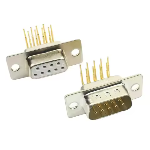2pcs DB9 D-SUB 9 Machine Pin Gold Plated Round PCB Right Angle Connector 9P Male Female Through Hole
