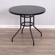 KIMDELIN โต๊ะกาแฟกลางแจ้ง Patio Round Bistro Table Metal Frame Tempered Glass Top For Balcony Backya