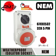NEM ISOLATOR WEATHERPROOF SOCKET 32A 5PIN IP66 67CEE532