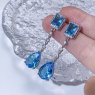 18 K Emas Putih Bertatahkan Aquamarine Anting-Anting Berbentuk Drop Zi